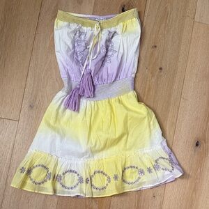 Karina Grimaldi Yellow and Purple strapless dress